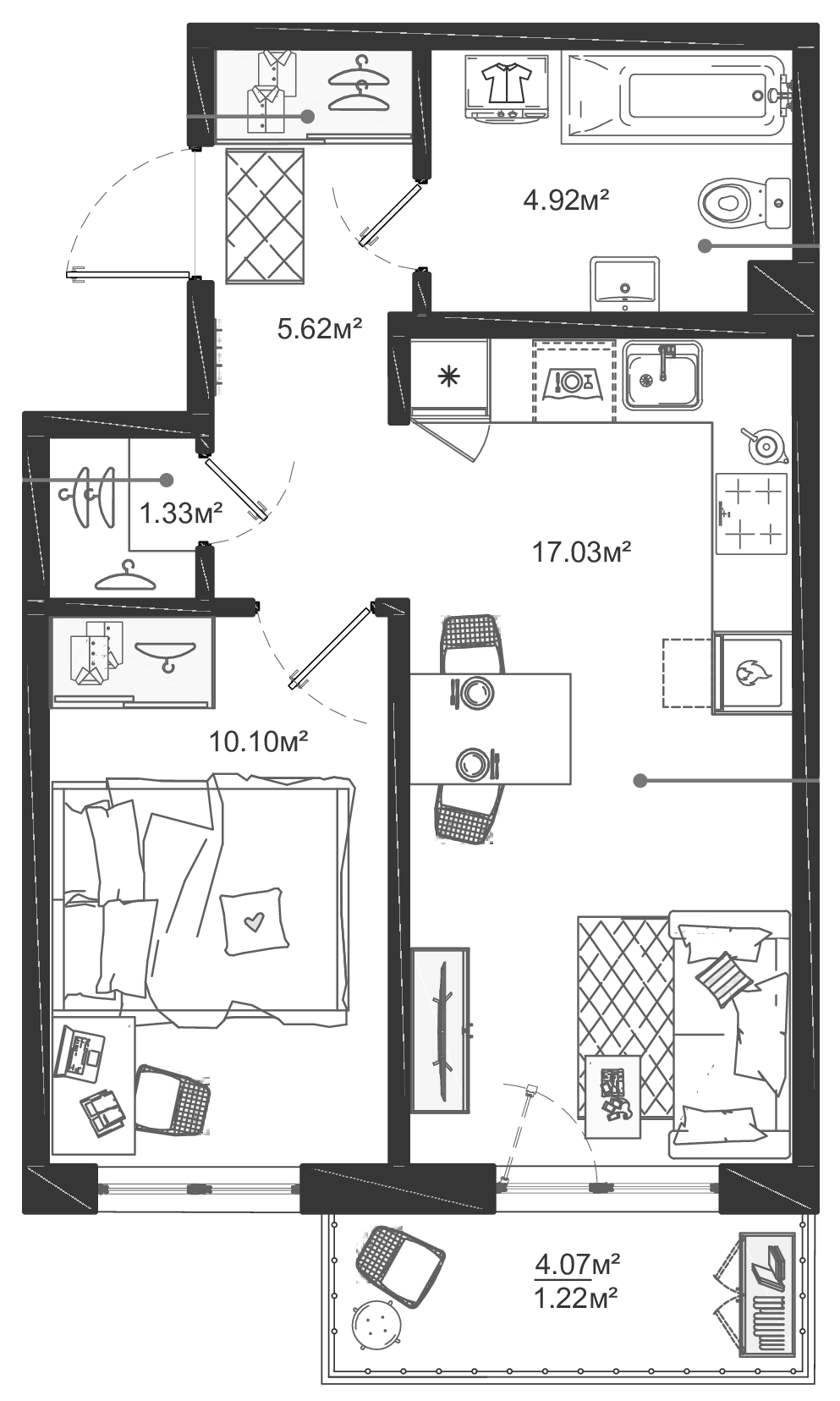 1-комнатная квартира 40.22 м², 12/12 эт., ЖК «ЛесART»