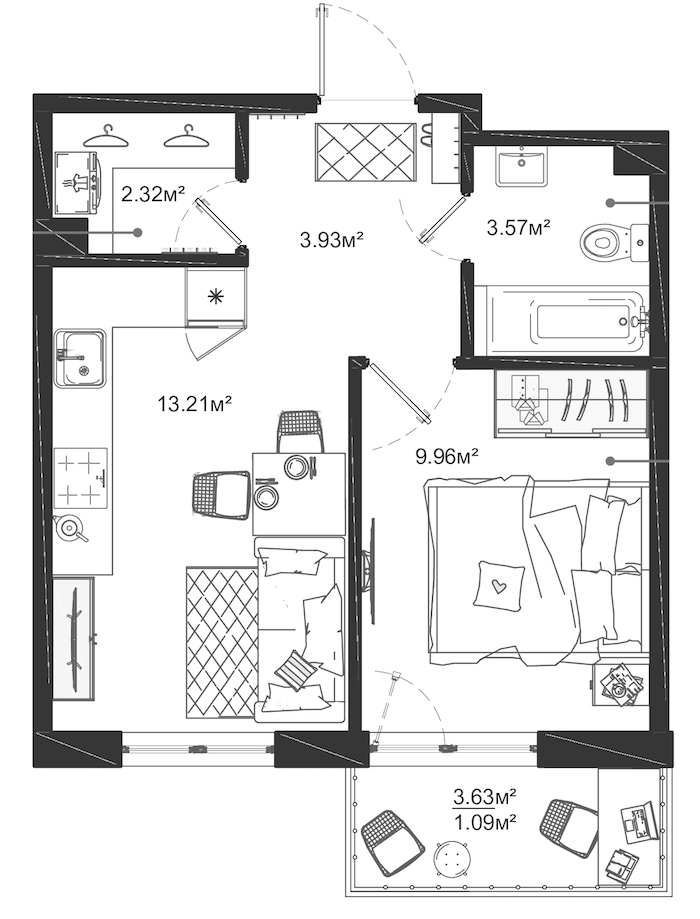 1-комнатная квартира 34.08 м², 5/12 эт., ЖК «ЛесART»