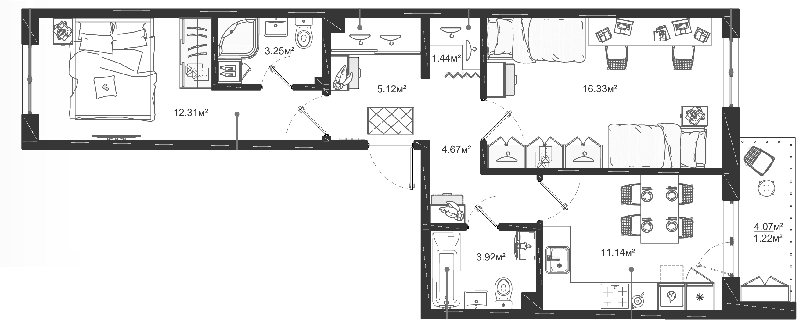 2-комнатная квартира 59.4 м², 7/12 эт., ЖК «ЛесART»