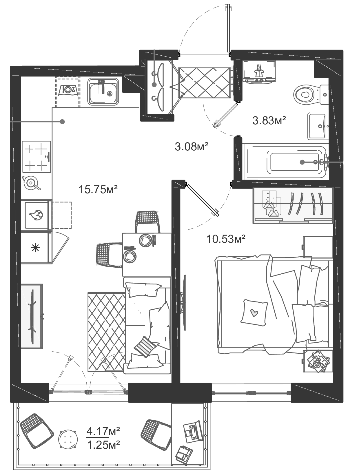1-комнатная квартира 34.44 м², 7/12 эт., ЖК «ЛесART»