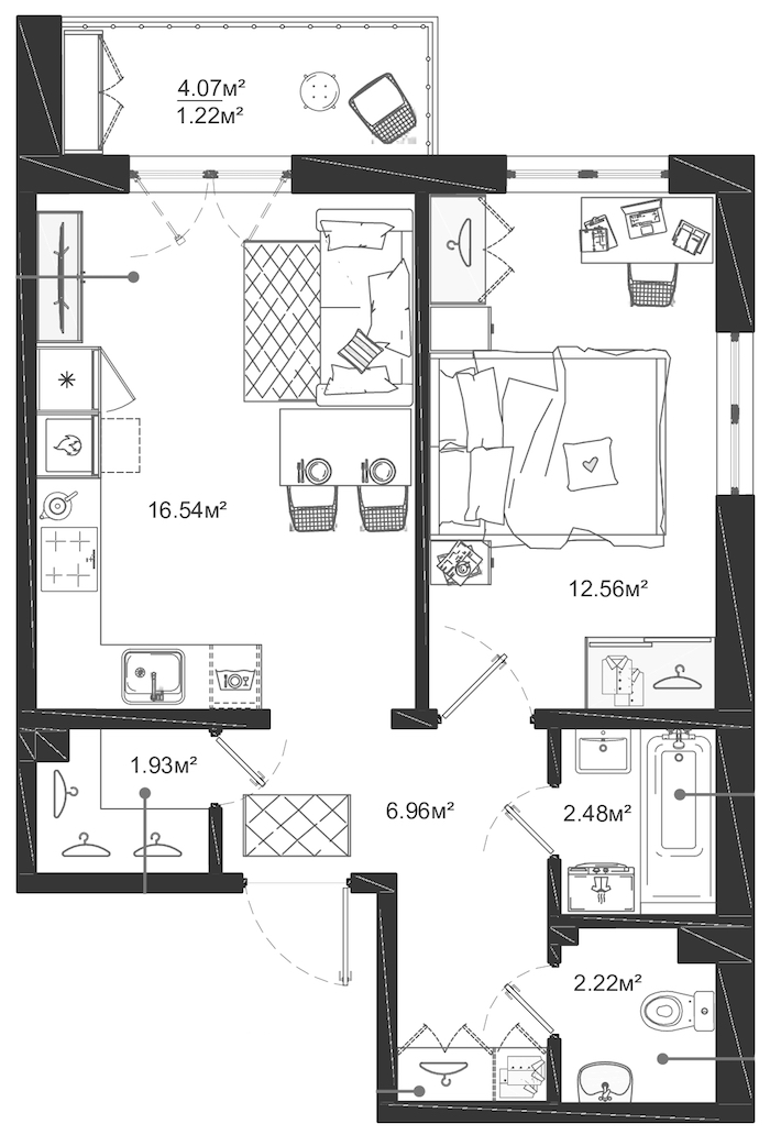 1-комнатная квартира 43.91 м², 7/12 эт., ЖК «ЛесART»
