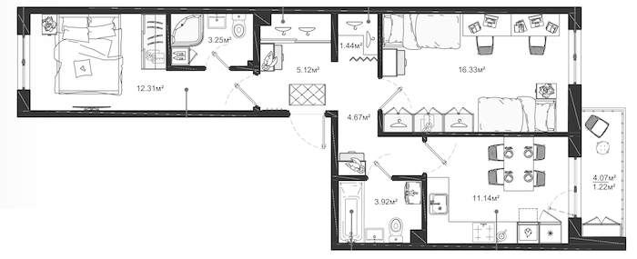 2-комнатная квартира 59.4 м², 8/12 эт., ЖК «ЛесART»