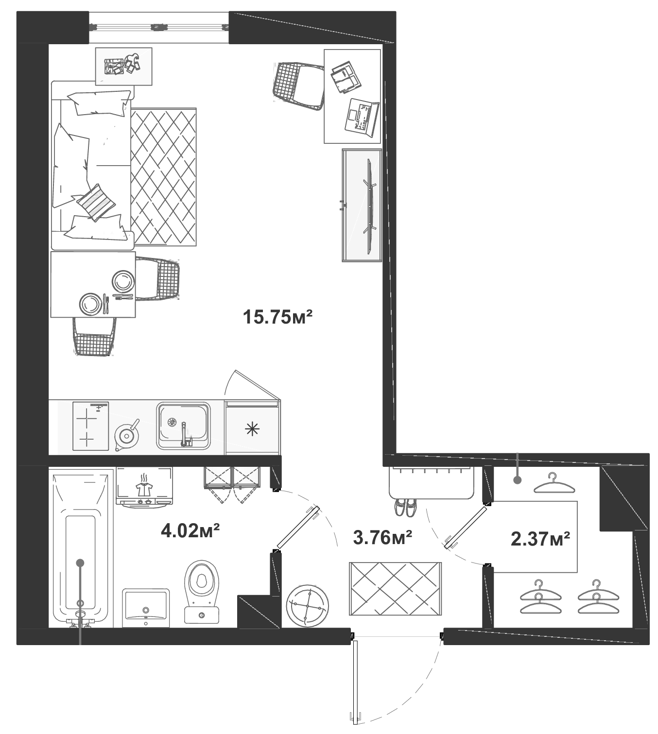 Квартира студия 25.9 м², 1/12 эт., ЖК «ЛесART»