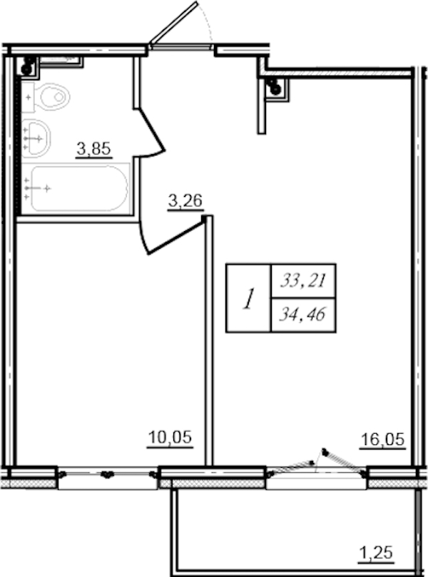 1-комнатная квартира 34.46 м², 7/12 эт., ЖК «ЛесART»