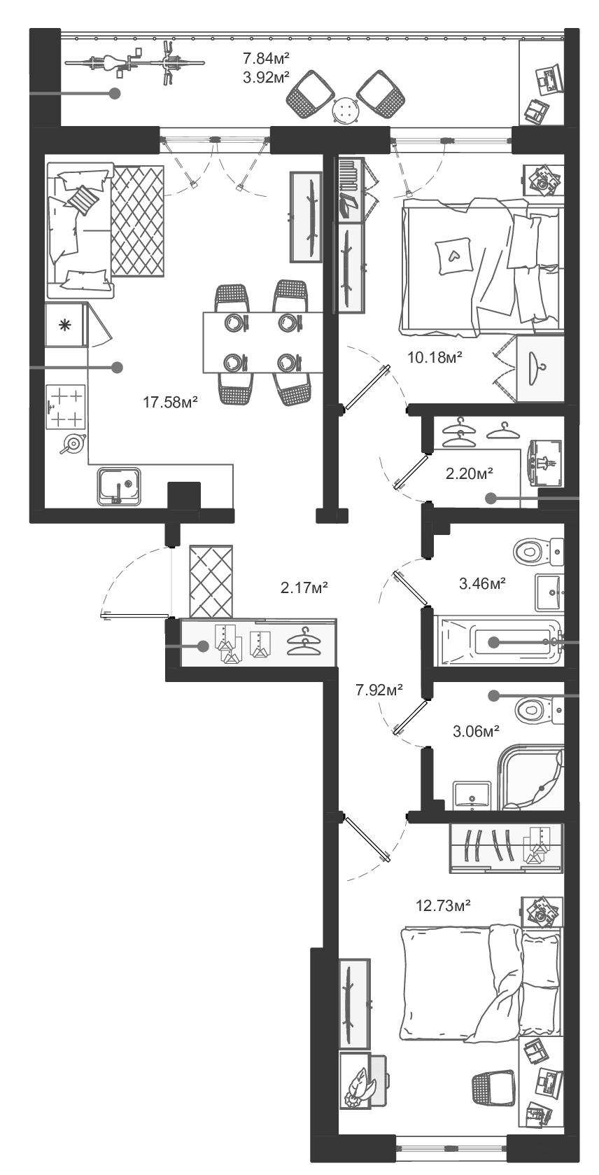 2-комнатная квартира 63.22 м², 6/12 эт., ЖК «ЛесART»
