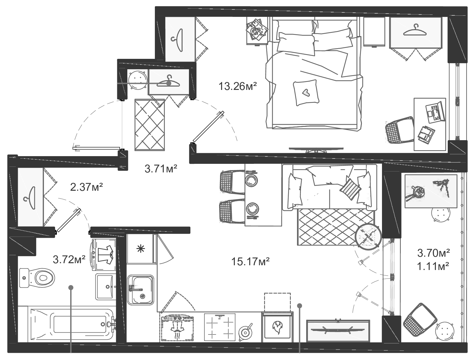1-комнатная квартира 39.34 м², 8/12 эт., ЖК «ЛесART»