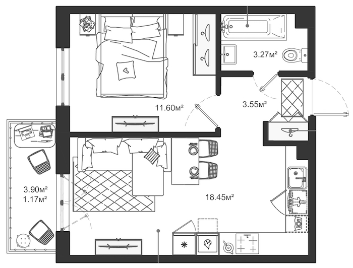 1-комнатная квартира 38.04 м², 8/12 эт., ЖК «ЛесART»