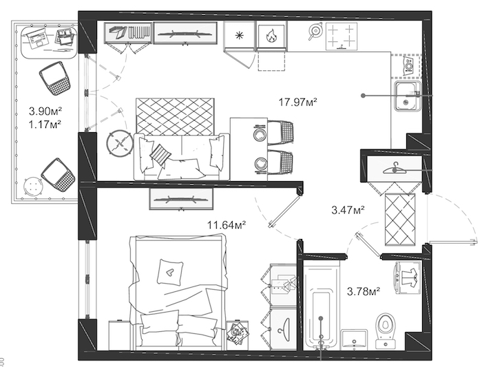 1-комнатная квартира 38.03 м², 8/12 эт., ЖК «ЛесART»