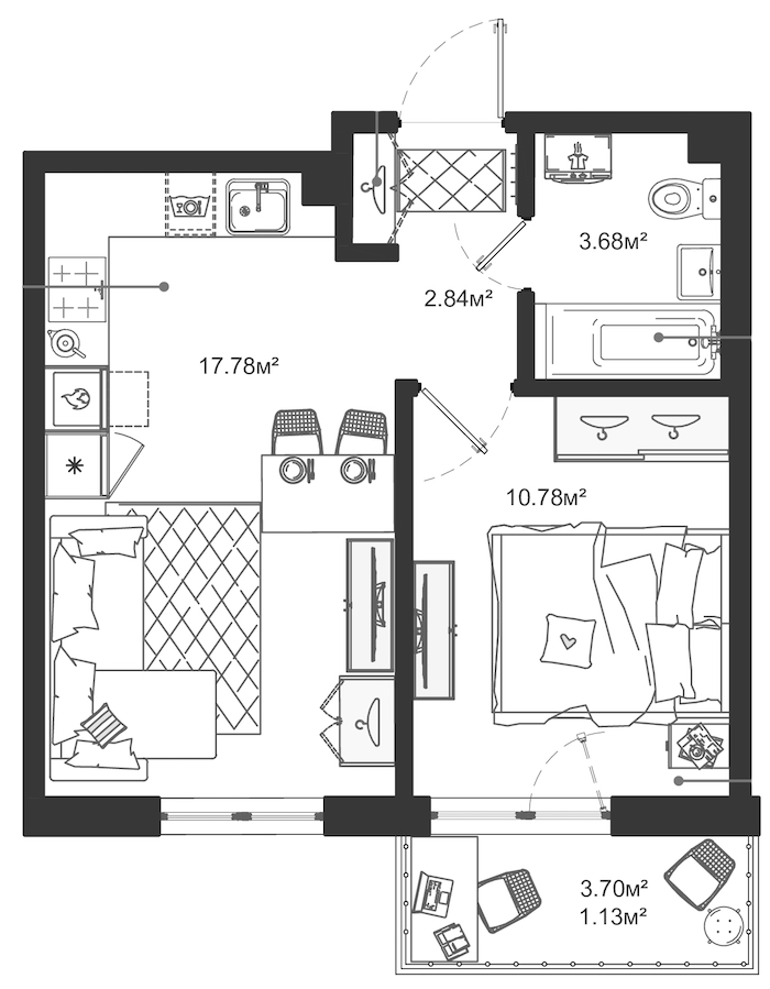 1-комнатная квартира 36.21 м², 7/12 эт., ЖК «ЛесART»