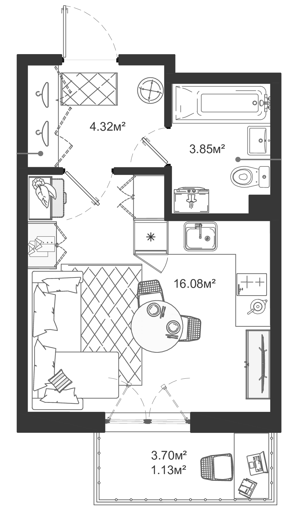 Квартира студия 25.38 м², 6/12 эт., ЖК «ЛесART»