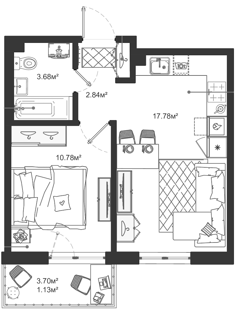1-комнатная квартира 36.21 м², 8/12 эт., ЖК «ЛесART»