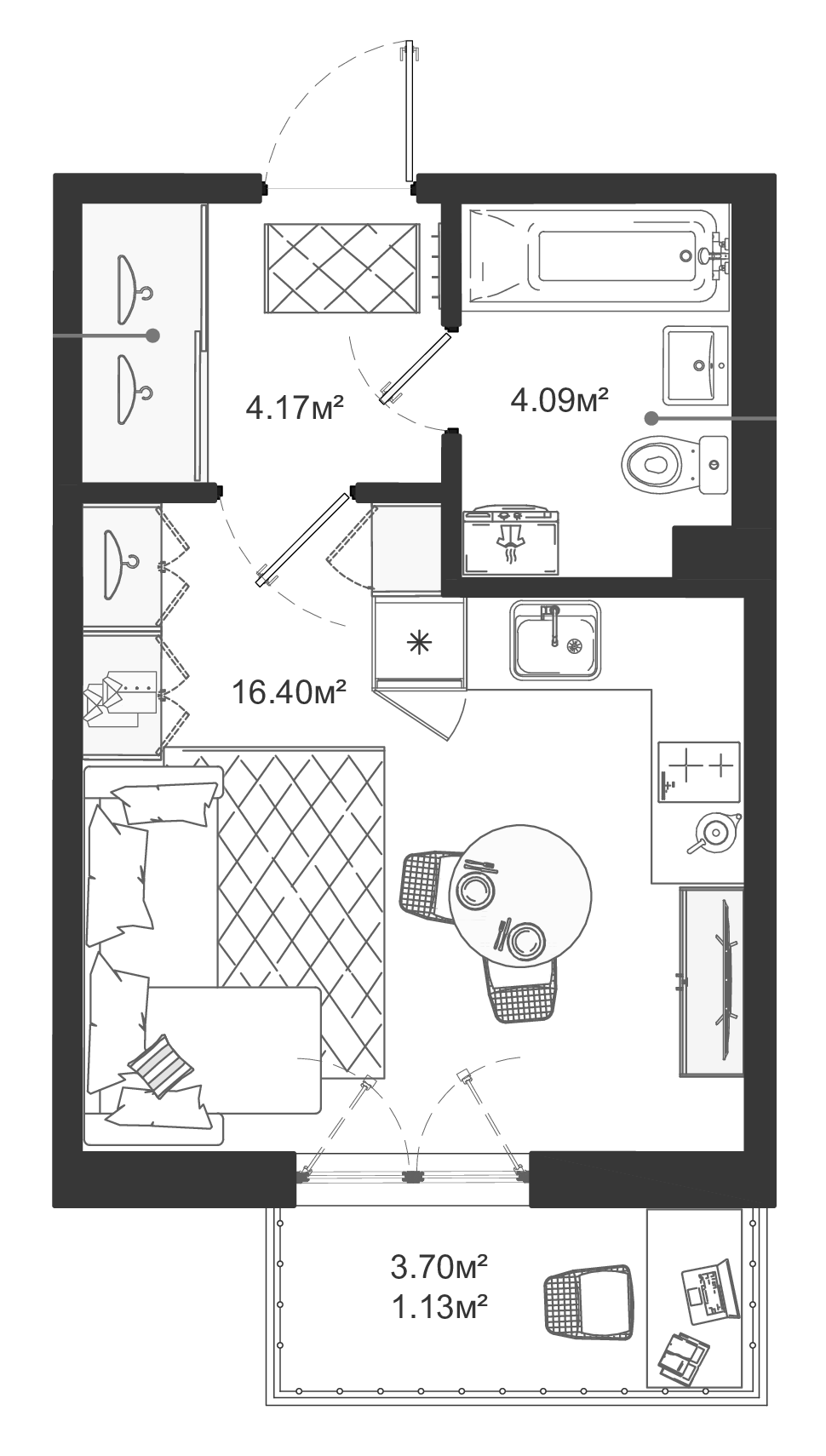 Квартира студия 25.79 м², 11/12 эт., ЖК «ЛесART»