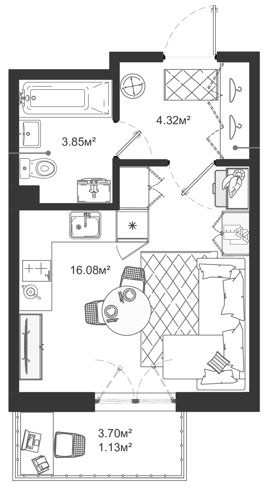 Квартира студия 25.38 м², 5/12 эт., ЖК «ЛесART»