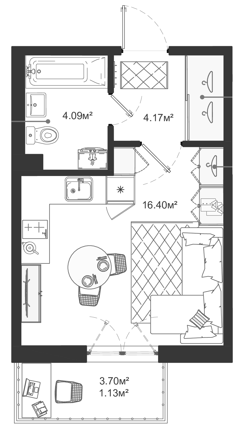 Квартира студия 25.79 м², 10/12 эт., ЖК «ЛесART»