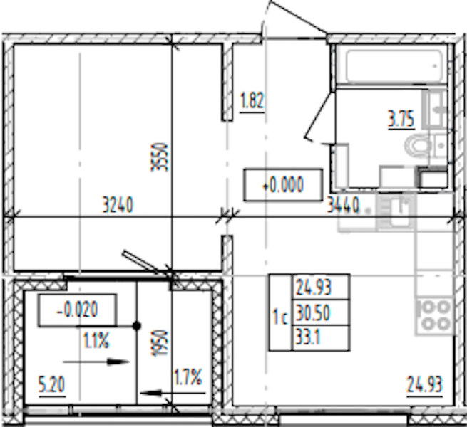 Квартира студия 33.1 м², 1/12 эт., ЖК «ЛесART»