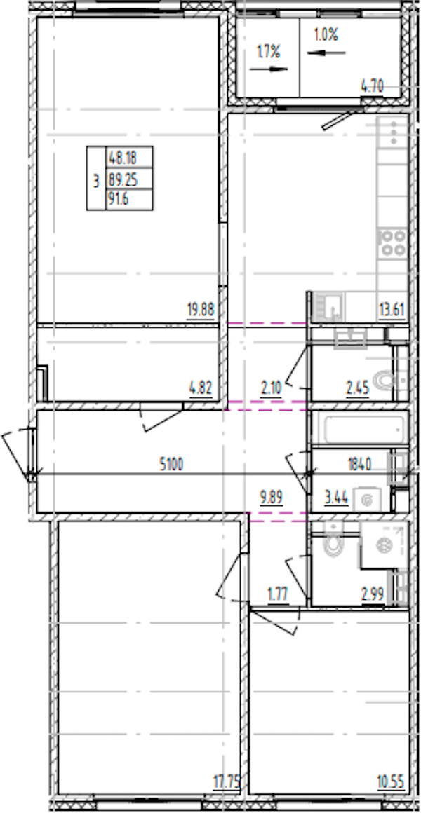 3-комнатная квартира 91.6 м², 2/12 эт., ЖК «ЛесART»