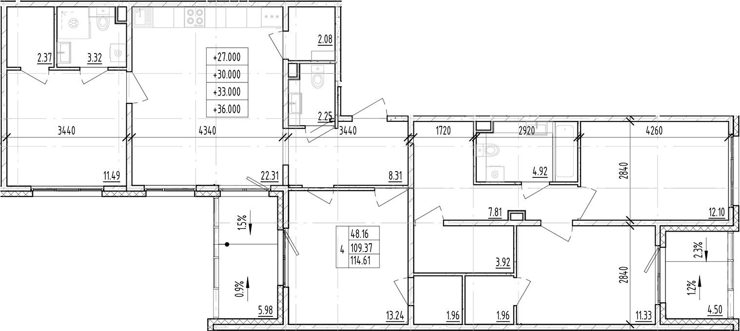 4-комнатная квартира 114.61 м², 10/12 эт., ЖК «ЛесART»