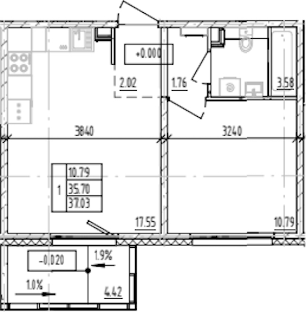 1-комнатная квартира 37.03 м², 1/12 эт., ЖК «ЛесART»