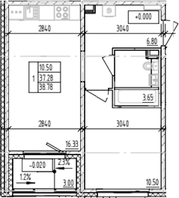 1-комнатная квартира 38.78 м², 1/12 эт., ЖК «ЛесART»