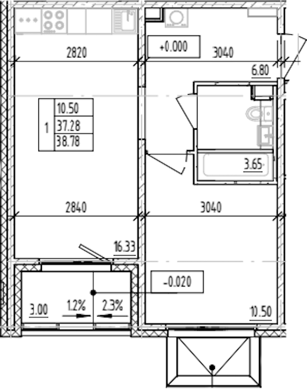1-комнатная квартира 38.78 м², 1/12 эт., ЖК «ЛесART»