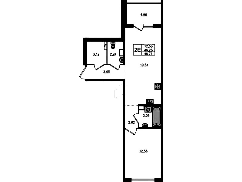 1-комнатная квартира 48.71 м², 1/12 эт., ЖК «ЛесART»