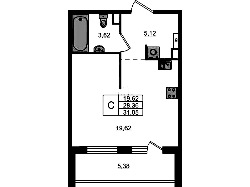 Квартира студия 31.05 м², 5/12 эт., ЖК «ЛесART»