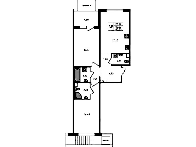 2-комнатная квартира 65.35 м², 1/12 эт., ЖК «ЛесART»
