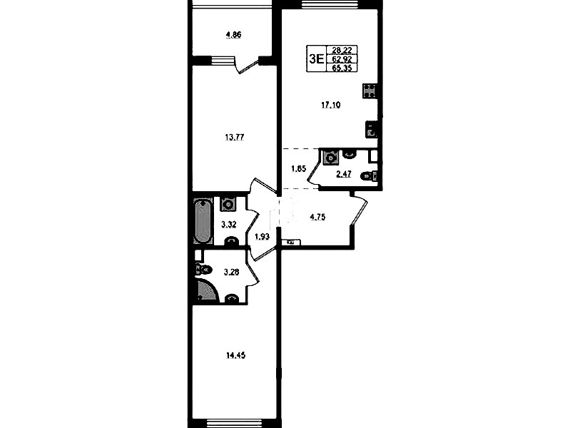 2-комнатная квартира 65.35 м², 3/12 эт., ЖК «ЛесART»