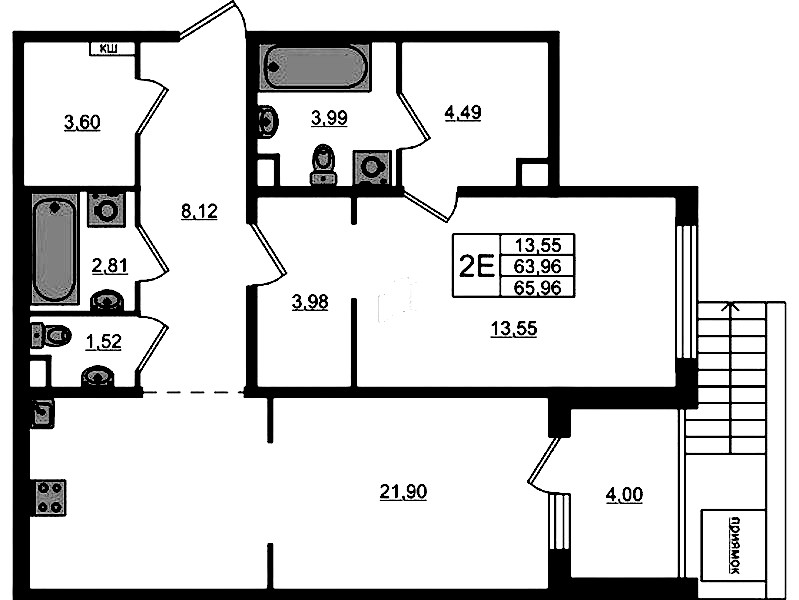 1-комнатная квартира 65.96 м², 1/12 эт., ЖК «ЛесART»