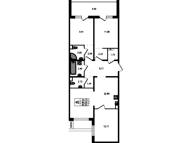 3-комнатная квартира 85.03 м², 1/12 эт., ЖК «ЛесART»