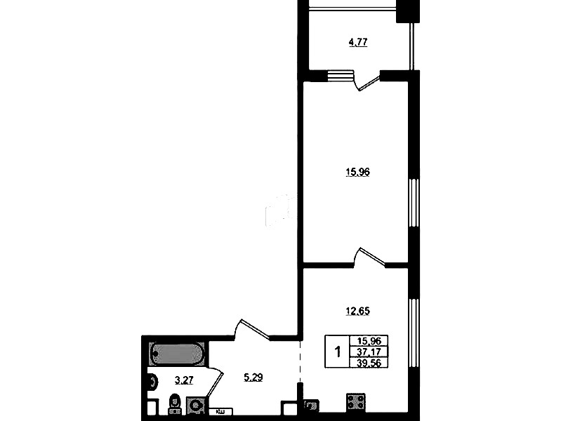 1-комнатная квартира 39.56 м², 3/12 эт., ЖК «ЛесART»
