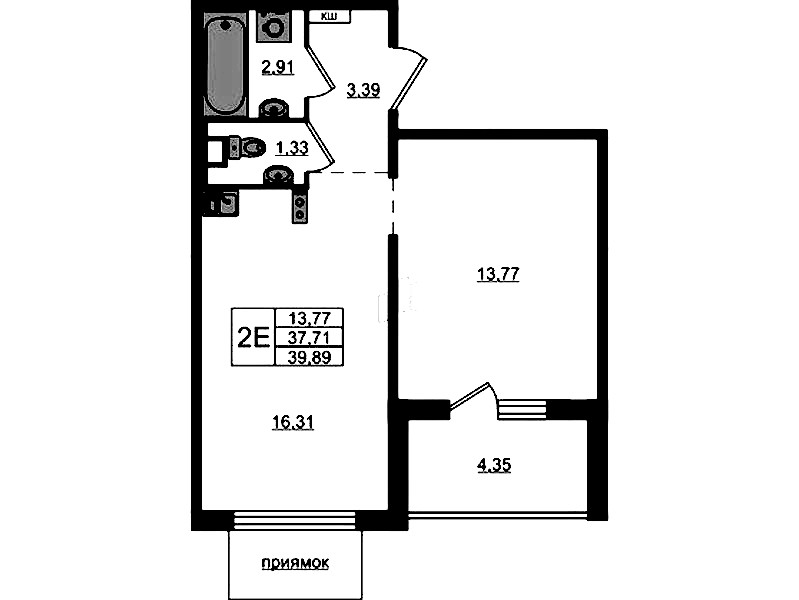 1-комнатная квартира 39.89 м², 1/12 эт., ЖК «ЛесART»