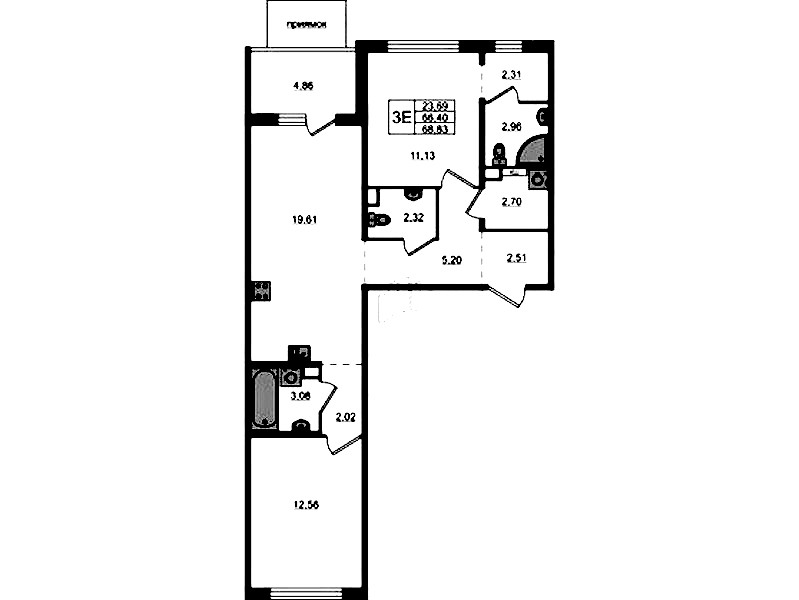 2-комнатная квартира 68.83 м², 1/12 эт., ЖК «ЛесART»