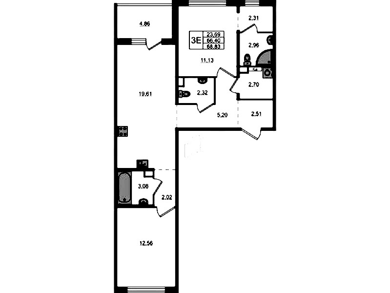 2-комнатная квартира 68.83 м², 4/12 эт., ЖК «ЛесART»