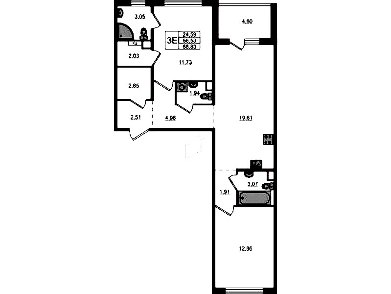 2-комнатная квартира 68.83 м², 9/12 эт., ЖК «ЛесART»
