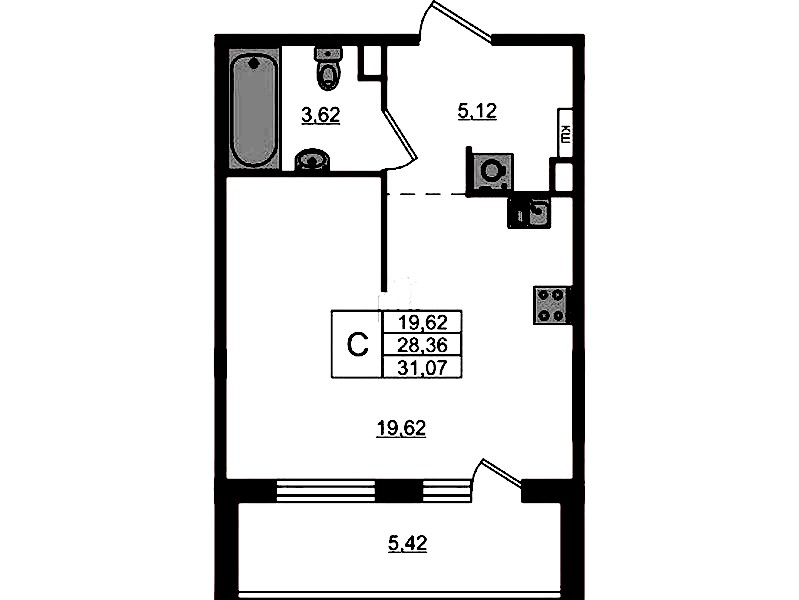 Квартира студия 31.07 м², 11/12 эт., ЖК «ЛесART»