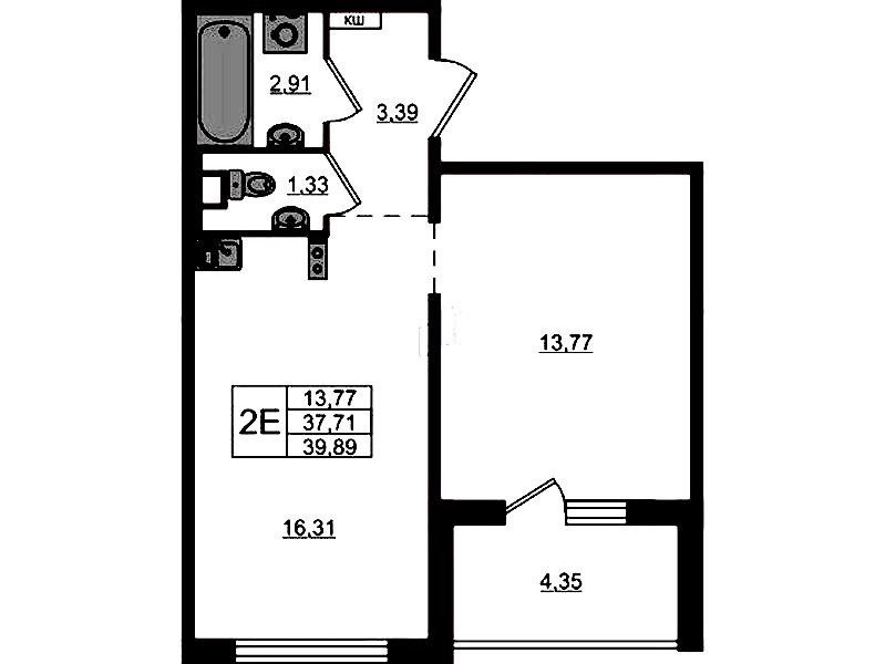 1-комнатная квартира 39.89 м², 11/12 эт., ЖК «ЛесART»