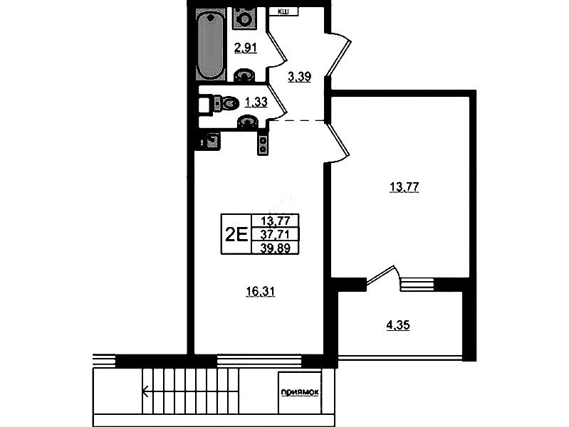 1-комнатная квартира 39.89 м², 1/12 эт., ЖК «ЛесART»
