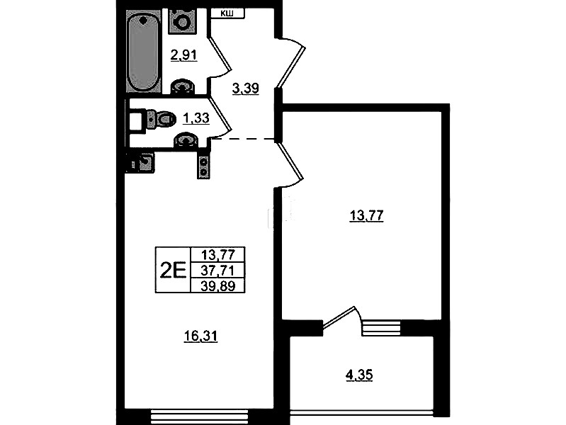 1-комнатная квартира 39.89 м², 3/12 эт., ЖК «ЛесART»