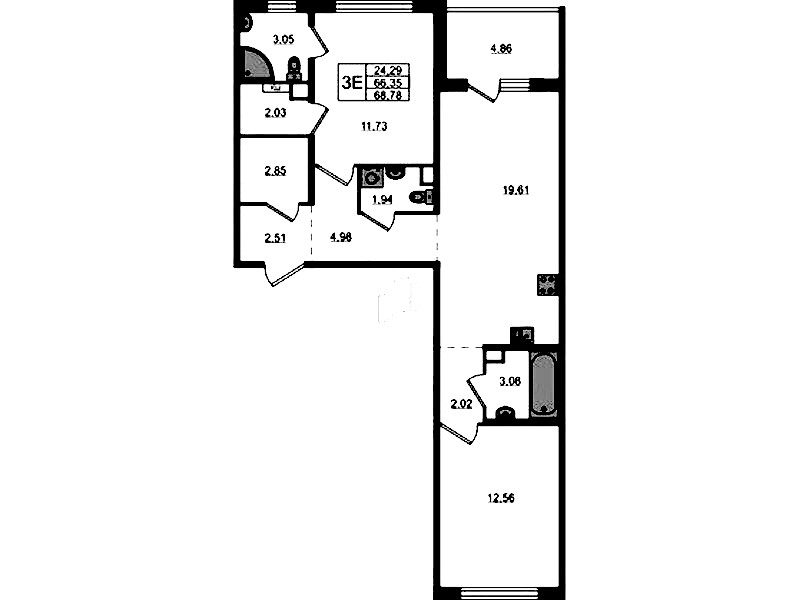 2-комнатная квартира 68.78 м², 10/12 эт., ЖК «ЛесART»
