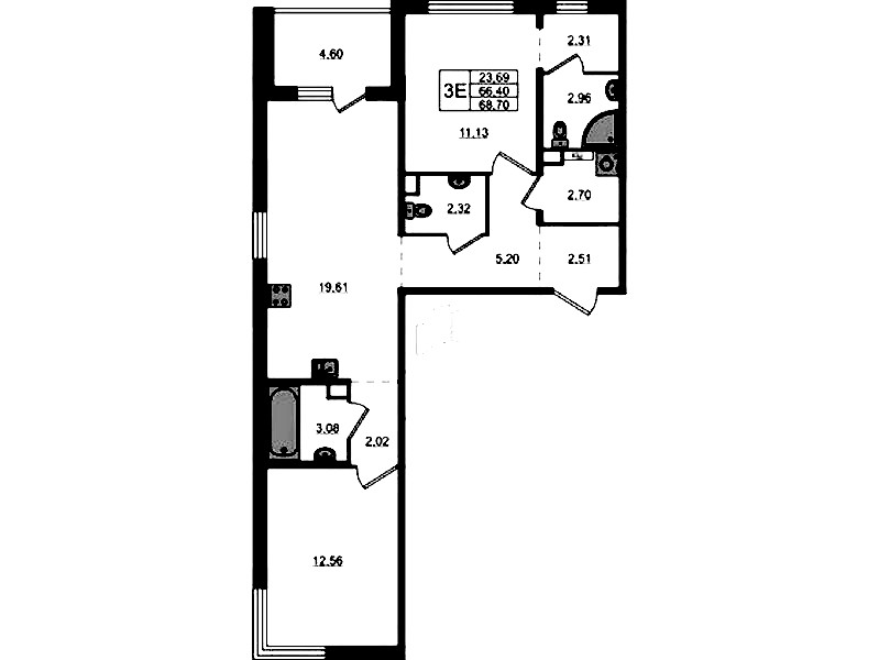 2-комнатная квартира 68.7 м², 10/12 эт., ЖК «ЛесART»