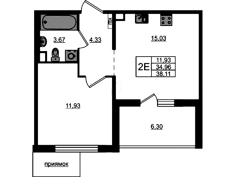1-комнатная квартира 38.11 м², 1/12 эт., ЖК «ЛесART»