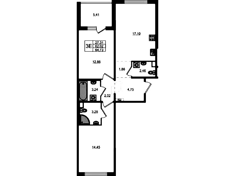 2-комнатная квартира 64.73 м², 5/12 эт., ЖК «ЛесART»