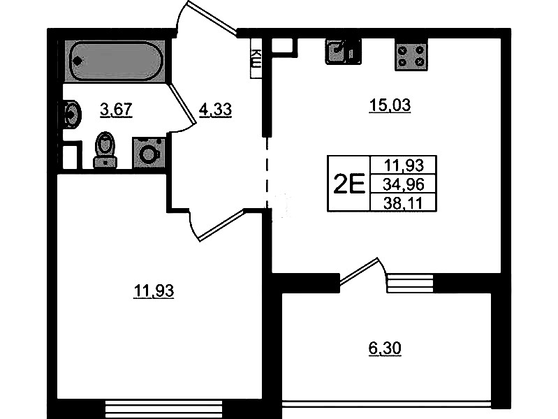 1-комнатная квартира 38.11 м², 6/12 эт., ЖК «ЛесART»