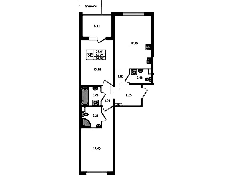 2-комнатная квартира 64.92 м², 1/12 эт., ЖК «ЛесART»