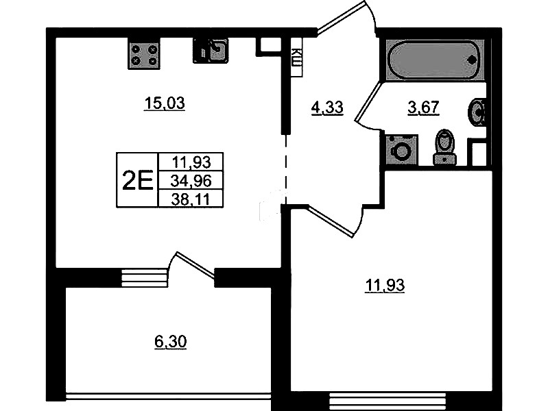 1-комнатная квартира 38.11 м², 2/12 эт., ЖК «ЛесART»