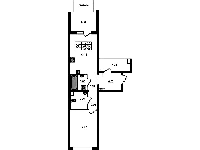 1-комнатная квартира 47.56 м², 1/12 эт., ЖК «ЛесART»