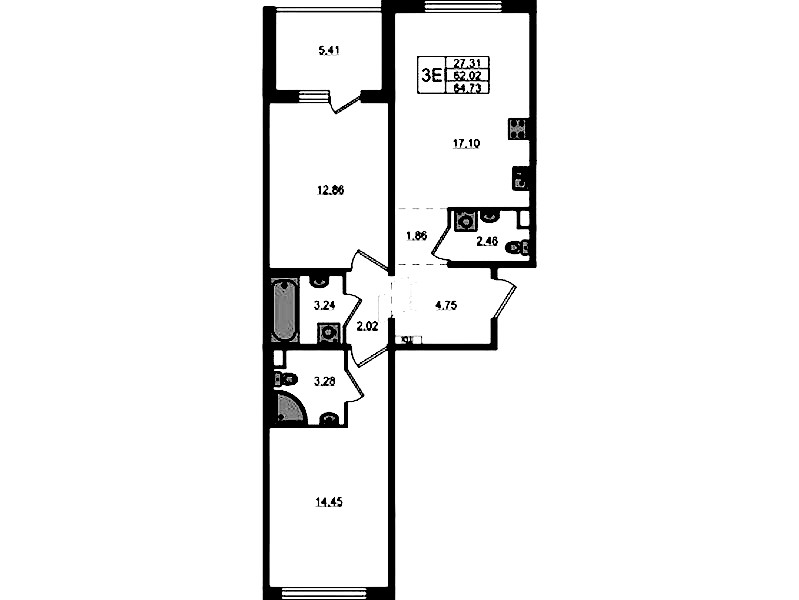 2-комнатная квартира 64.73 м², 10/12 эт., ЖК «ЛесART»