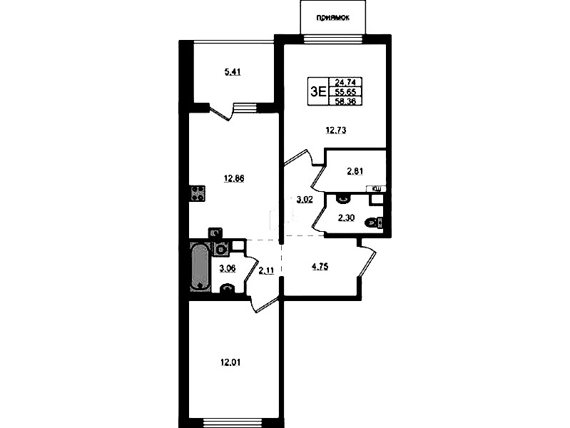 2-комнатная квартира 58.36 м², 1/12 эт., ЖК «ЛесART»