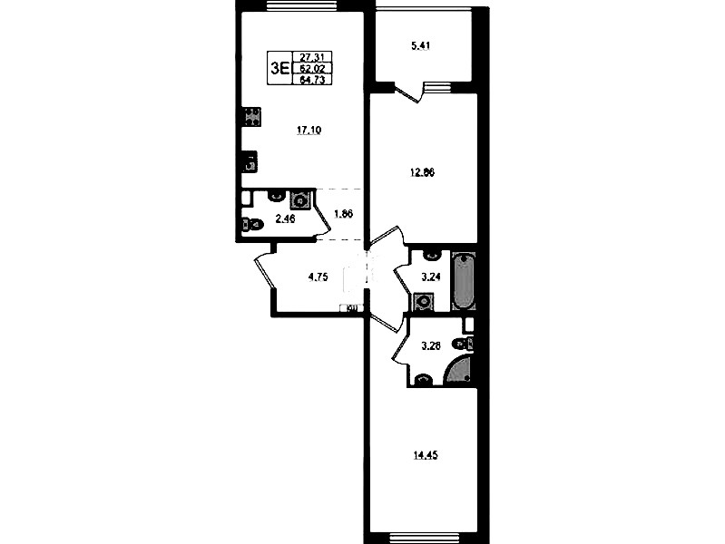 2-комнатная квартира 64.73 м², 2/12 эт., ЖК «ЛесART»